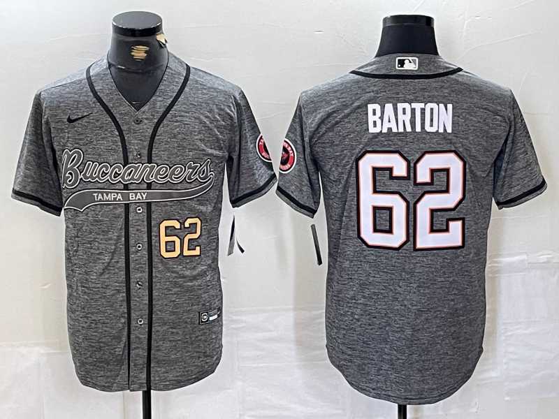 Mens Tampa Bay Buccaneers #62 Graham Barton Grey Gridiron With Patch Cool Base Stitched Baseball Jerseys